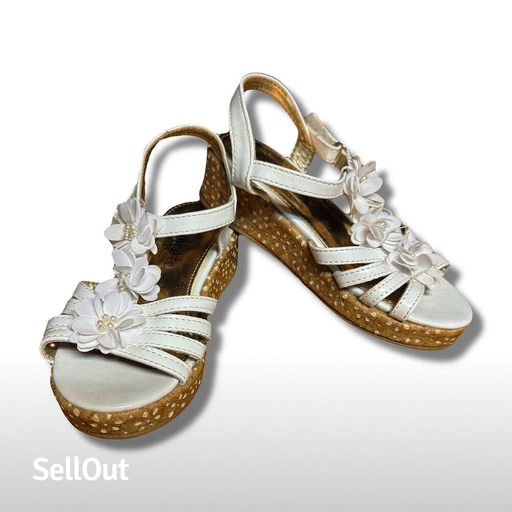 Trinkets Girls White Floral Wedge Sandals Size 11 Casual Shoes